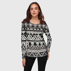 Лонгслив женский Черно белый орнамент в этническом стиле, цвет: 3D-принт — фото 2