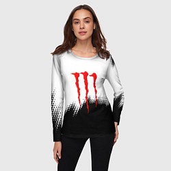 Лонгслив женский Monster energy чёрно белые краски, цвет: 3D-принт — фото 2