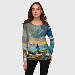 Лонгслив женский Мальчик и лодка, цвет: 3D-принт — фото 2