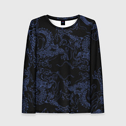 Женский лонгслив Синий дракон на черном