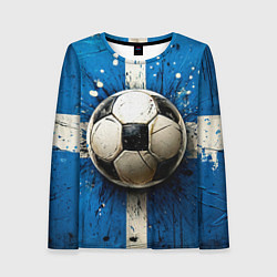 Лонгслив женский Футбольный мяч на синем, цвет: 3D-принт