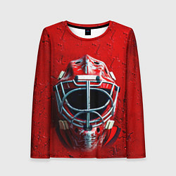 Лонгслив женский Маска голкипера на красном, цвет: 3D-принт