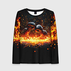 Лонгслив женский Кикбоксеркие перчатки в огне, цвет: 3D-принт