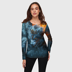 Лонгслив женский Волк в короне в огне, цвет: 3D-принт — фото 2