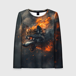 Лонгслив женский Волк в огне и дыме, цвет: 3D-принт