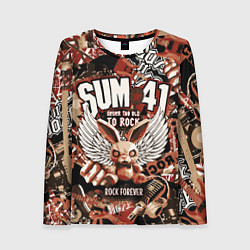 Лонгслив женский Sum 41 на фоне кролика и гитар, цвет: 3D-принт