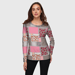 Лонгслив женский Розово-серые разноцветные лоскуты, цвет: 3D-принт — фото 2