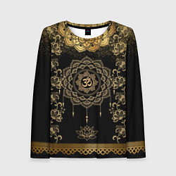 Женский лонгслив Лотос мандала и символ Ом с золотыми узорами