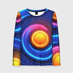 Лонгслив женский Оранжевый круг и голубые линии текстура, цвет: 3D-принт