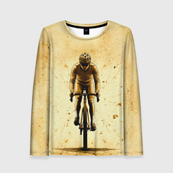 Лонгслив женский Трековый велосипедист на бежевом, цвет: 3D-принт