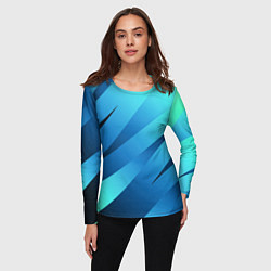 Лонгслив женский Сине-голубой абстрактные полосы, цвет: 3D-принт — фото 2