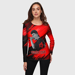 Лонгслив женский Юрий Хой красно-черный фон, цвет: 3D-принт — фото 2