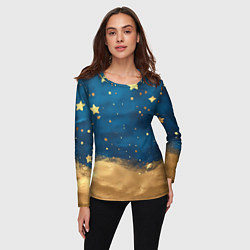 Лонгслив женский Золотые звезды на синем фоне текстура, цвет: 3D-принт — фото 2