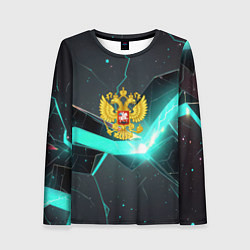 Лонгслив женский Неоновые плиты и золотой герб РФ, цвет: 3D-принт