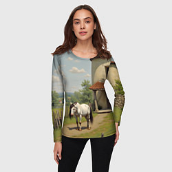 Лонгслив женский Старый домик и лошадь, цвет: 3D-принт — фото 2