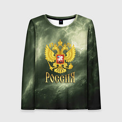 Лонгслив женский Россия - герб на зеленом фоне, цвет: 3D-принт