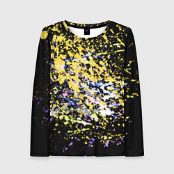 Лонгслив женский Желто синяя краска на черном, цвет: 3D-принт
