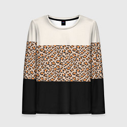 Женский лонгслив Леопардовый паттерн с черной и бежевой полосой