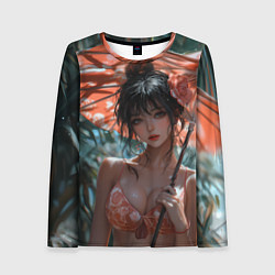 Лонгслив женский Азиатская девушка с зонтом, цвет: 3D-принт