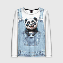 Лонгслив женский Панда в кармашке комбинезона, цвет: 3D-принт