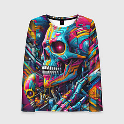 Лонгслив женский Cyber skull - pattern, цвет: 3D-принт