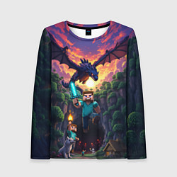 Лонгслив женский Дракон края и Стив - Майнкрафт арт, цвет: 3D-принт