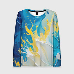 Лонгслив женский Масляные краски, брызги, желтые белые синие цвета, цвет: 3D-принт