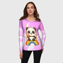 Лонгслив женский Панда с мороженым качается на радуге, цвет: 3D-принт — фото 2