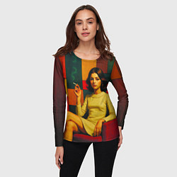Лонгслив женский Девушка в кресле ретро поп-арт 1970-е, цвет: 3D-принт — фото 2