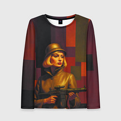 Лонгслив женский Девушка с автоматом ретрофутуризм поп-арт 1970-е, цвет: 3D-принт