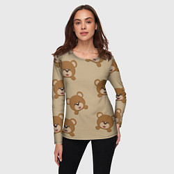 Лонгслив женский Медвежьи мордашки на бежевом, цвет: 3D-принт — фото 2