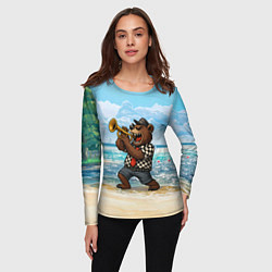 Лонгслив женский Медведь играет ска на пляже, цвет: 3D-принт — фото 2