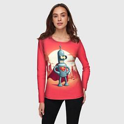 Лонгслив женский Робот-сгибальщик Бендер супермен - коллаба, цвет: 3D-принт — фото 2