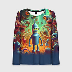 Лонгслив женский Робот-сгибальщик Бендер среди чудовищ, цвет: 3D-принт