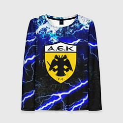 Лонгслив женский AEK голубой шторм молнии, цвет: 3D-принт