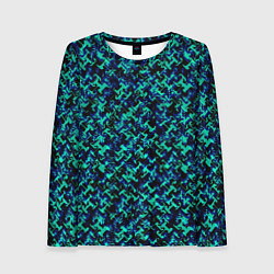 Лонгслив женский Сине-зелёный абстрактный паттерн, цвет: 3D-принт