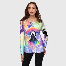 Лонгслив женский Девочка под дождём арт, цвет: 3D-принт — фото 2