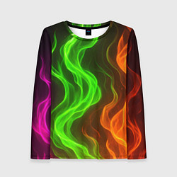 Лонгслив женский Разноцветное пламя огня, цвет: 3D-принт
