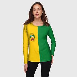 Лонгслив женский Новокузнецк, зелёно-жёлтый, герб и надпись на спин, цвет: 3D-принт — фото 2