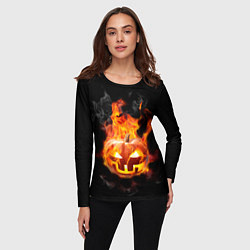 Лонгслив женский Горящая тыква джек, цвет: 3D-принт — фото 2