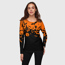 Лонгслив женский Хэллоуин тыквы и призраки, цвет: 3D-принт — фото 2