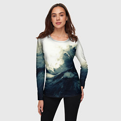 Лонгслив женский Чёрно-синие абстрактные краски, цвет: 3D-принт — фото 2