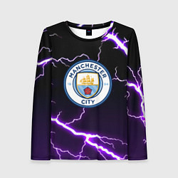 Лонгслив женский Манчестер молнии шторм неон, цвет: 3D-принт