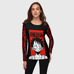 Лонгслив женский Ван Пис, Луффи на красном, цвет: 3D-принт — фото 2