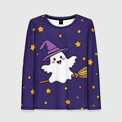 Лонгслив женский Хэллоуин, привидение на метле, цвет: 3D-принт