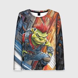 Лонгслив женский Панк Шрек облокотился на колено, цвет: 3D-принт