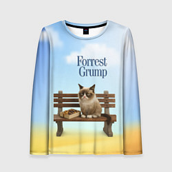 Лонгслив женский Пародия Форрест Гамп - кот на скамейке, цвет: 3D-принт