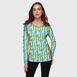 Лонгслив женский Полосатый с сердечками ретро в горошек, цвет: 3D-принт — фото 2