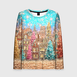 Лонгслив женский Новогодний город в блестках, цвет: 3D-принт