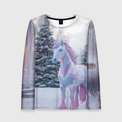Лонгслив женский Геометрическая новогодняя лошадка, цвет: 3D-принт